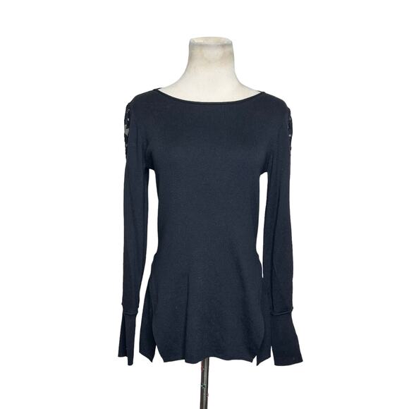 Nic+Zoe Black Flash Of Lace Boat Neck Sweater size small - Picture 12 of 13